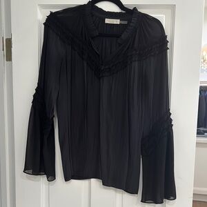 Ramy Brook Black Bell Sleeve Blouse with Ruffled Pleats